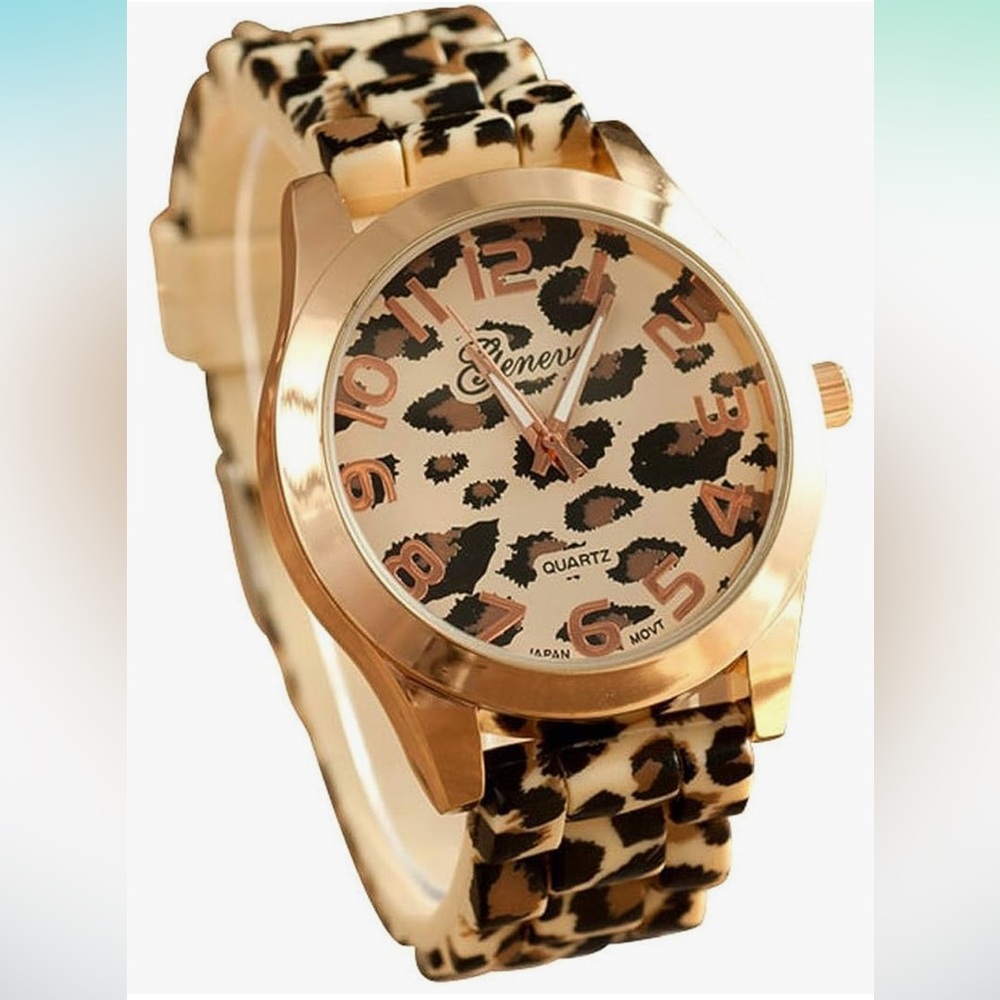 Women’s Watch - Geneva Leopard Print Silicone Wrist Quartz Movement
